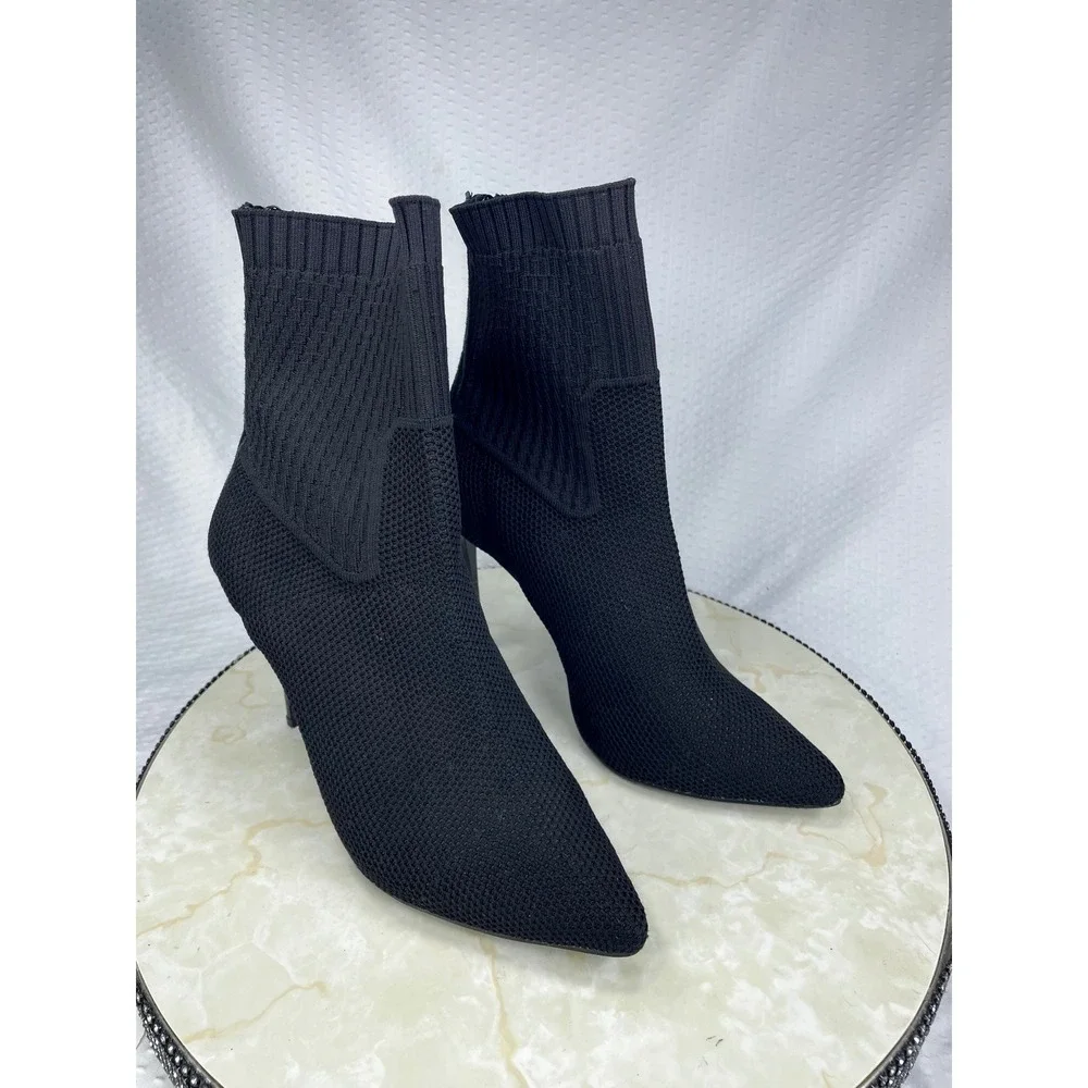 Jeffrey Campbell Knit Sock Stiletto Ankle Booties Women 7 Black Pointed Toe Zip
